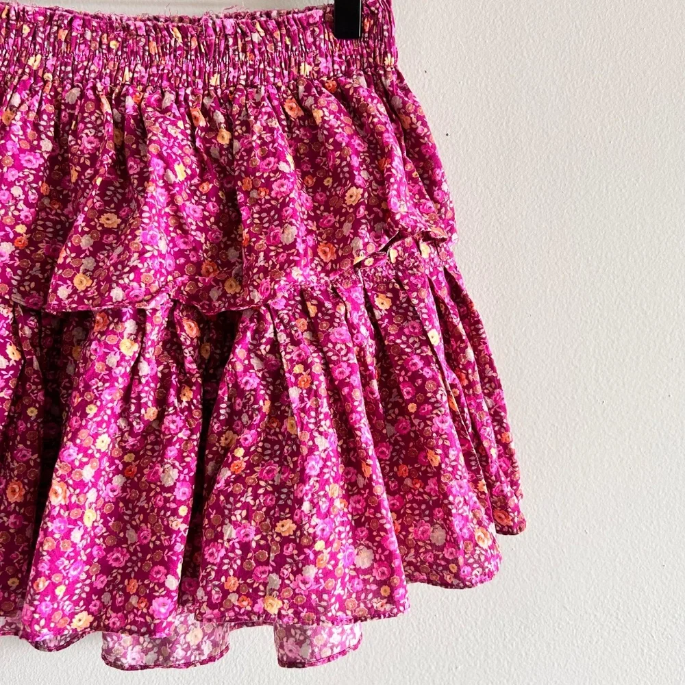 LoveShackFancy Ruffle Mini Skirt | Cherry Wine | Size Small